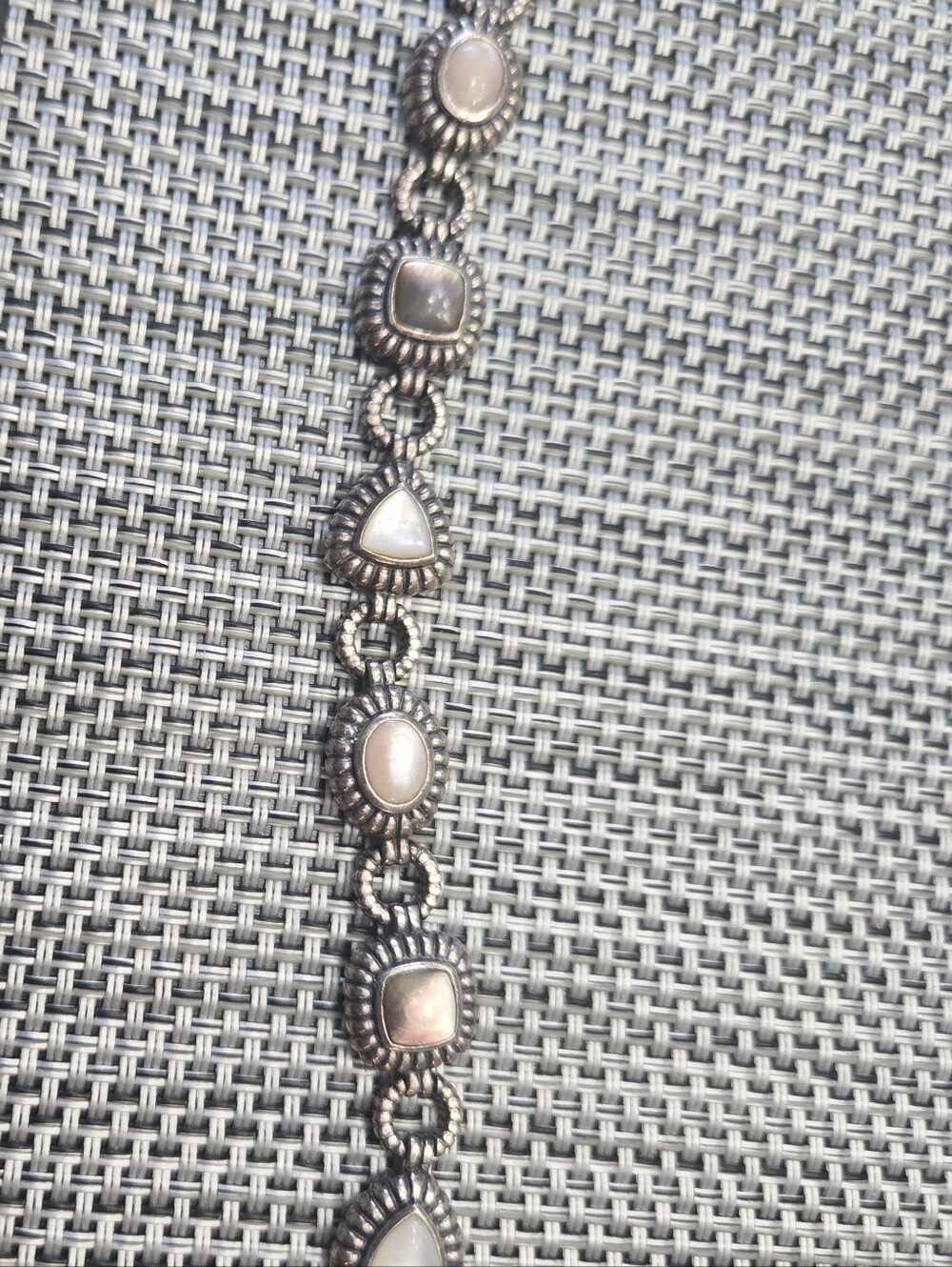 Sterling Silver Pearl Cabochon Link Bracelet - White Pearlescent Stones
